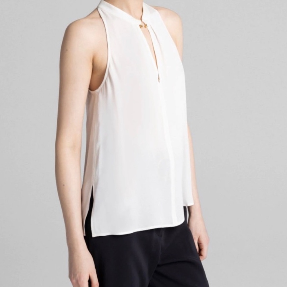 🛍️SALE🛍️A.L.C. Ivory drapey key hole silk sleeveless tailored blouse NWT sz 4
